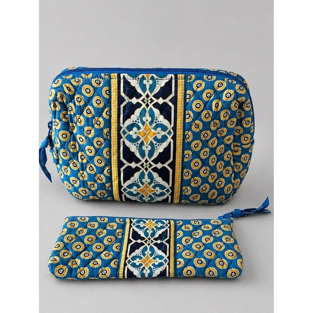 Vera Bradley Riveria Blue Large & Small Cosmetic Bag 2 Piece Cottagecore